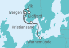 Reiseroute der Kreuzfahrt  Norwegens Fjorde ab Warnemünde 1 - TI - AIDA