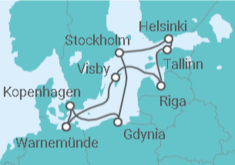 Reiseroute der Kreuzfahrt  Städte der Ostsee ab Warnemünde 1 - TI - AIDA