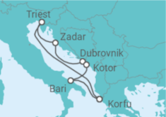 Reiseroute der Kreuzfahrt  Adria ab Korfu 1 - TI - AIDA