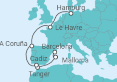 Reiseroute der Kreuzfahrt  11 Nächte - Europas Westküste - ab Palma/bis Hamburg - Mein Schiff