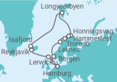 Reiseroute der Kreuzfahrt  Highlights am Polarkreis ab Hamburg - AIDA