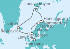 Reiseroute der Kreuzfahrt  Highlights am Polarkreis ab Hamburg - AIDA