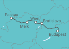Reiseroute der Kreuzfahrt  Passau • Wien • Budapest • Bratislava • Passau + Ausflugspaket - Nicko Cruises