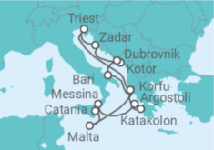 Reiseroute der Kreuzfahrt  Adria & Mittelmeerinseln ab Korfu - AIDA