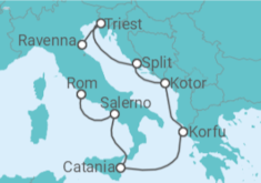 Reiseroute der Kreuzfahrt  Italien, Griechenland, Montenegro, Kroatien - NCL Norwegian Cruise Line