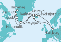 Reiseroute der Kreuzfahrt  Island & Grönland mit Sonnenfinsternis ab Hamburg  Alles Inklusive - AIDA