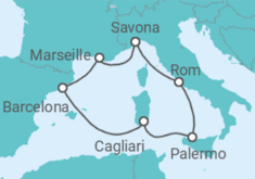 Reiseroute der Kreuzfahrt  Italien, Frankreich - Costa Kreuzfahrten