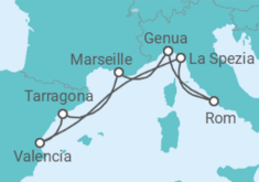 Reiseroute der Kreuzfahrt  Spanien, Italien, Frankreich Alles Inklusive - MSC Cruises