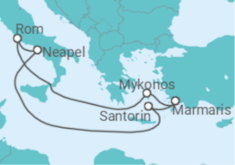 Reiseroute der Kreuzfahrt  Griechenland, Italien - MSC Cruises
