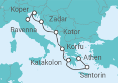 Reiseroute der Kreuzfahrt  Griechenland, Montenegro, Slowenien - NCL Norwegian Cruise Line