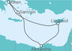 Reiseroute der Kreuzfahrt  Zypern, Ägypten, Griechenland - mit flug - Royal Caribbean