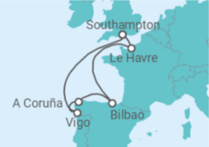 Reiseroute der Kreuzfahrt  Frankreich, Spanien - mit flug - Royal Caribbean
