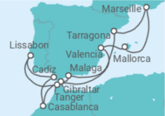 Reiseroute der Kreuzfahrt  Spanien, Gibraltar, Marokko, Portugal, Frankreich - Celestyal Cruises