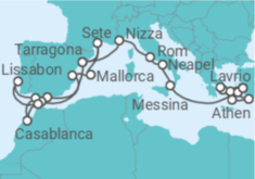 Reiseroute der Kreuzfahrt  Von Lavrio (Athen) nach Tarragona (Spanien) - Celestyal Cruises