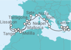 Reiseroute der Kreuzfahrt  Von Lavrio (Athen) nach Tarragona (Spanien) - Celestyal Cruises