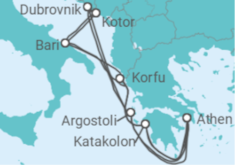 Reiseroute der Kreuzfahrt  Griechenland, Kroatien, Montenegro, Italien - Celestyal Cruises
