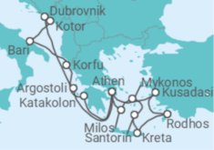 Reiseroute der Kreuzfahrt  Griechenland, Kroatien, Montenegro, Italien, Türkei - Celestyal Cruises