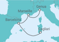 Reiseroute der Kreuzfahrt  Frankreich, Spanien - Costa Kreuzfahrten