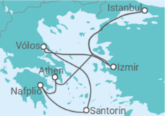 Reiseroute der Kreuzfahrt  Türkei, Griechenland - Costa Kreuzfahrten