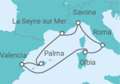 Reiseroute der Kreuzfahrt  Italien, Frankreich, Spanien - Costa Kreuzfahrten