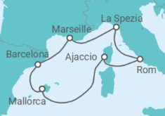 Reiseroute der Kreuzfahrt  Frankreich, Italien, Spanien - Virgin Voyages