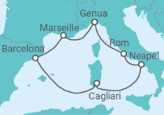 Reiseroute der Kreuzfahrt  Italien, Frankreich, Spanien - Costa Kreuzfahrten