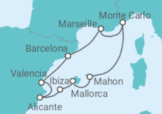 Reiseroute der Kreuzfahrt  Barcelona to Barcelona - Silversea