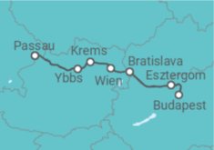 Reiseroute der Kreuzfahrt  Passau • Esztergom • Budapest • Wien • Passau + Ausflugspaket - Nicko Cruises