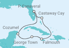 Reiseroute der Kreuzfahrt  Mexiko, Kaimaninseln, Jamaika - Disney Cruise Line