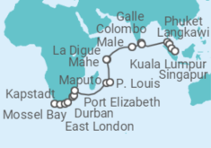 Reiseroute der Kreuzfahrt  Von Kapstadt (Südafrika) nach Singapur - Oceania Cruises