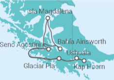 Reiseroute der Kreuzfahrt  Auf den Spuren von Darwin ab Ushuaia - Australis