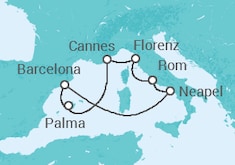Reiseroute der Kreuzfahrt  Westliches Mittelmeer ab Barcelona - NCL Norwegian Cruise Line