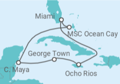 Reiseroute der Kreuzfahrt  Westkaribik mit Ocean Cay - MSC Cruises