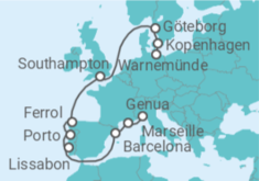 Reiseroute der Kreuzfahrt  Frankreich, Spanien, Portugal, Vereinigtes Königreich, Schweden, Dänemark - MSC Cruises