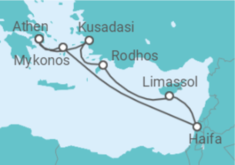 Reiseroute der Kreuzfahrt  Griechenland, Israel, Zypern, Türkei - MSC Cruises