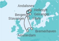 Reiseroute der Kreuzfahrt  Norwegen ab Bremerhaven - Costa Kreuzfahrten