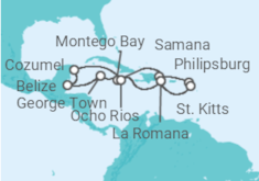 Reiseroute der Kreuzfahrt  Karibik & Mexiko ab Dominikanische Republik - AIDA