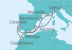 Reiseroute der Kreuzfahrt  Marokko, Portugal, Spanien, Frankreich, Italien All-Inclusive Easy - MSC Cruises