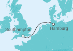 Reiseroute der Kreuzfahrt  Hamburg - Southampton - Cunard