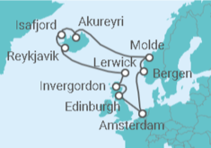 Reiseroute der Kreuzfahrt  Norwegen, Island, Vereinigtes Königreich - Holland America Line