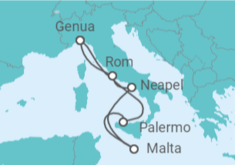 Reiseroute der Kreuzfahrt  Kreuzfahrt Westliches Mittelmeer 2021 - MSC Cruises