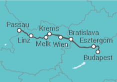 Reiseroute der Kreuzfahrt  Passau • Wien • Budapest •  Bratislava • Passau - Nicko Cruises
