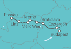 Reiseroute der Kreuzfahrt  Passau • Wien • Budapest •  Bratislava • Passau - Nicko Cruises