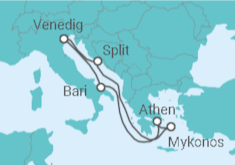 Reiseroute der Kreuzfahrt  Italien, Griechenland, Kroatien - MSC Cruises