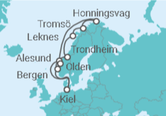 Reiseroute der Kreuzfahrt  Norwegen mit Nordkap - Costa Kreuzfahrten