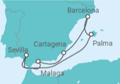 Reiseroute der Kreuzfahrt  Spanische Mittelmeerküste 1 - AIDA
