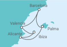 Reiseroute der Kreuzfahrt  Spanische Mittelmeerküste 2 - AIDA