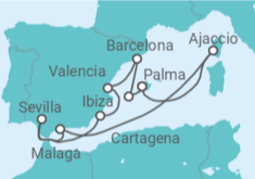 Reiseroute der Kreuzfahrt  Spanien, Korsika & Balearen - AIDA