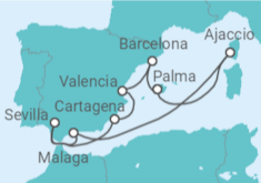 Reiseroute der Kreuzfahrt  Spanien & Korsika - AIDA
