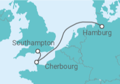 Reiseroute der Kreuzfahrt  Kurzreise Hamburg - Southampton - Cunard